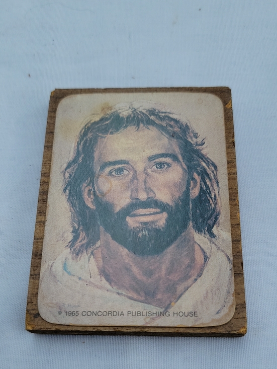 Other - Vintage Jesus Portrait Wooden Plaque - Brown and Cream Tones